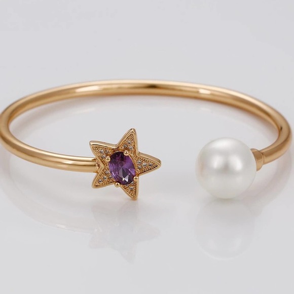 Sapphire Amethyst Ruby Star 18k Gold Plated Open Bangle - Picture 6 of 11